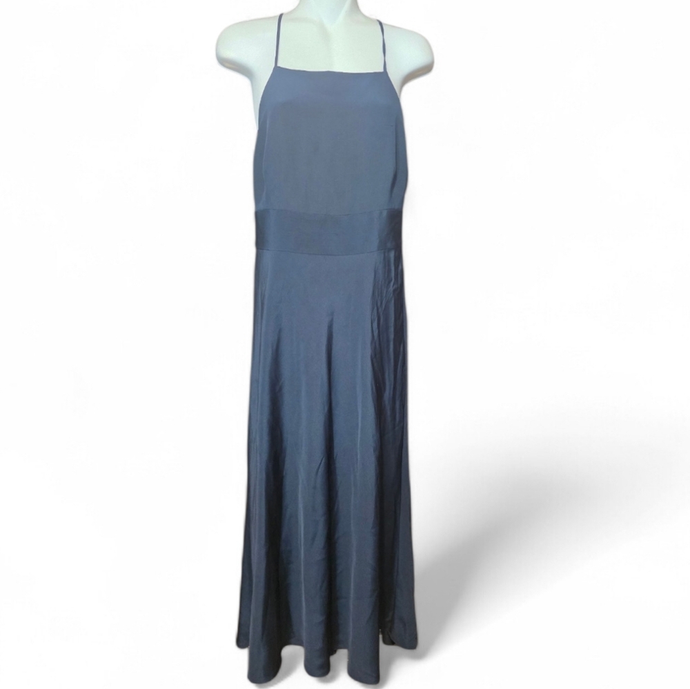 J.Crew Maxi Gown Dress Size 8 Navy Blue Silk Sleeveless